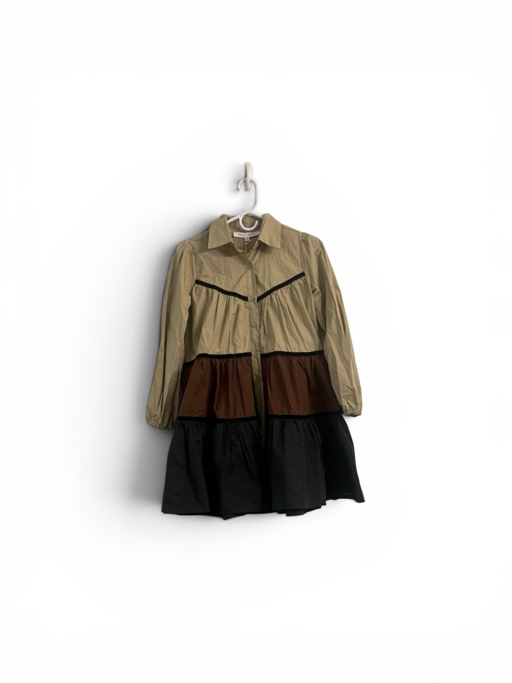 Meet Me In Santorini Colorblock Tiered Shirt Dress XS Beige Brown Black